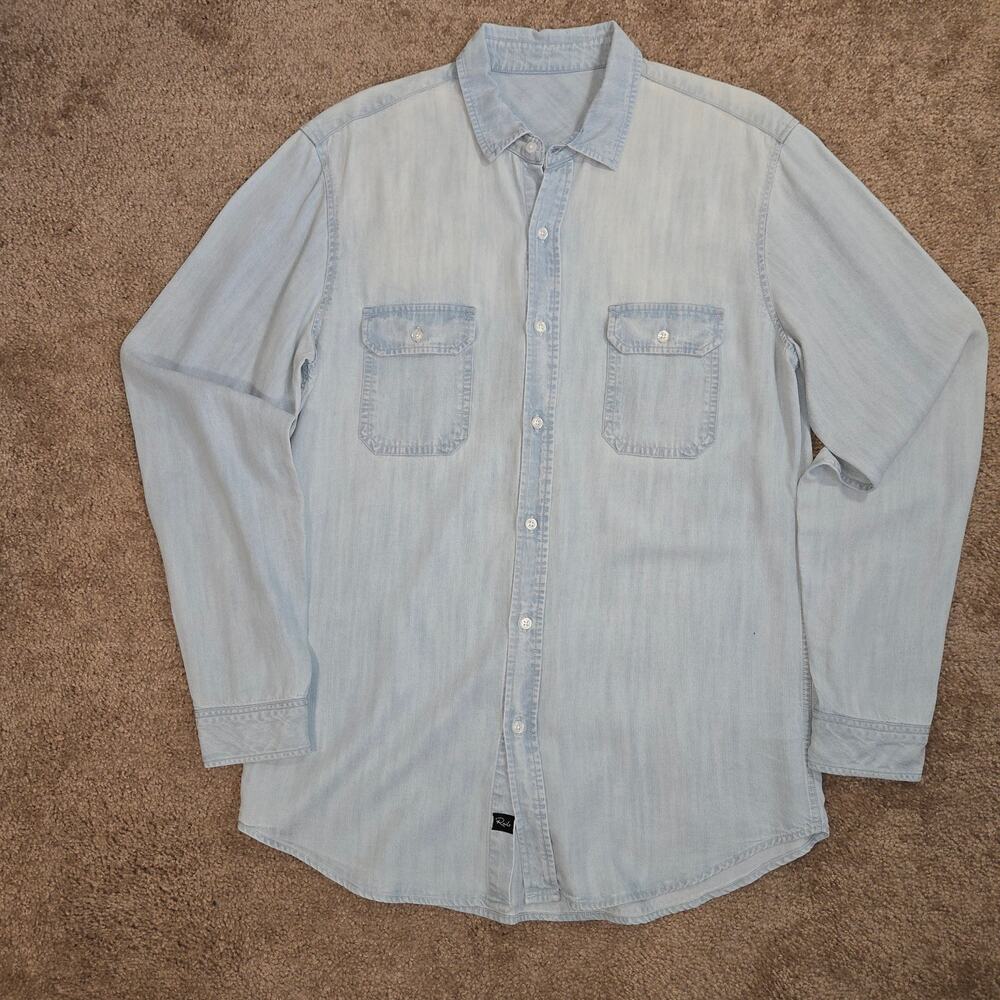 Rails Beckford 100% Lyocell Mens Button Down Shirt Medium Light Vintage Wash